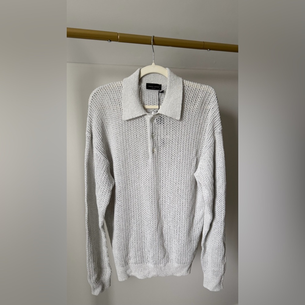 Roberto Collina Gray Knit Sheer Polo Sweater
